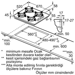 Siemens iQ300 EO7C6PP30O Gazlı Ocak 67 cm Sert cam, Siyah